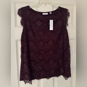 New York & Company Sleeveless Deep Plum Lace Top / Size Large / NWT
